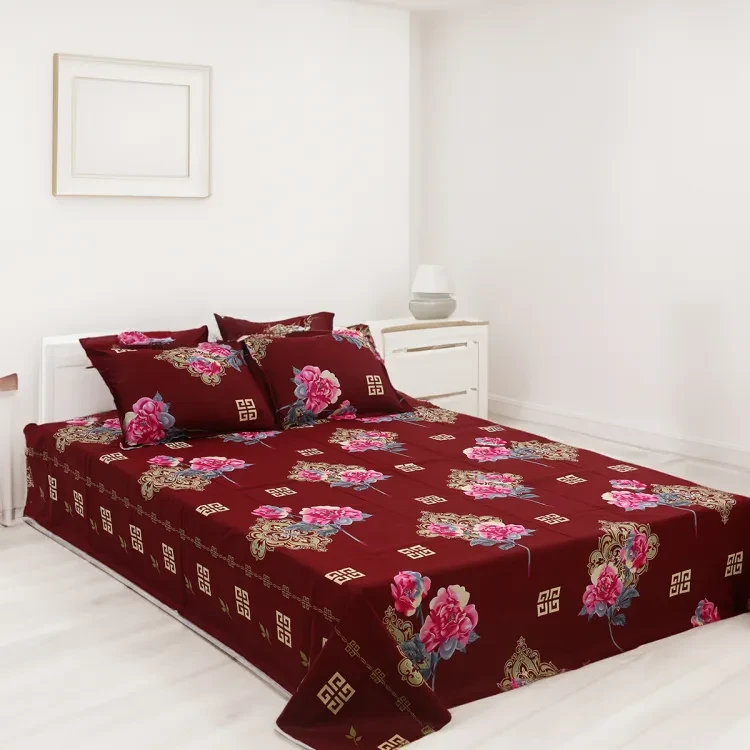 Double (King) Size Bedsheet Cotton Blend Fabric Multicolor Print with two Pillow Covers
