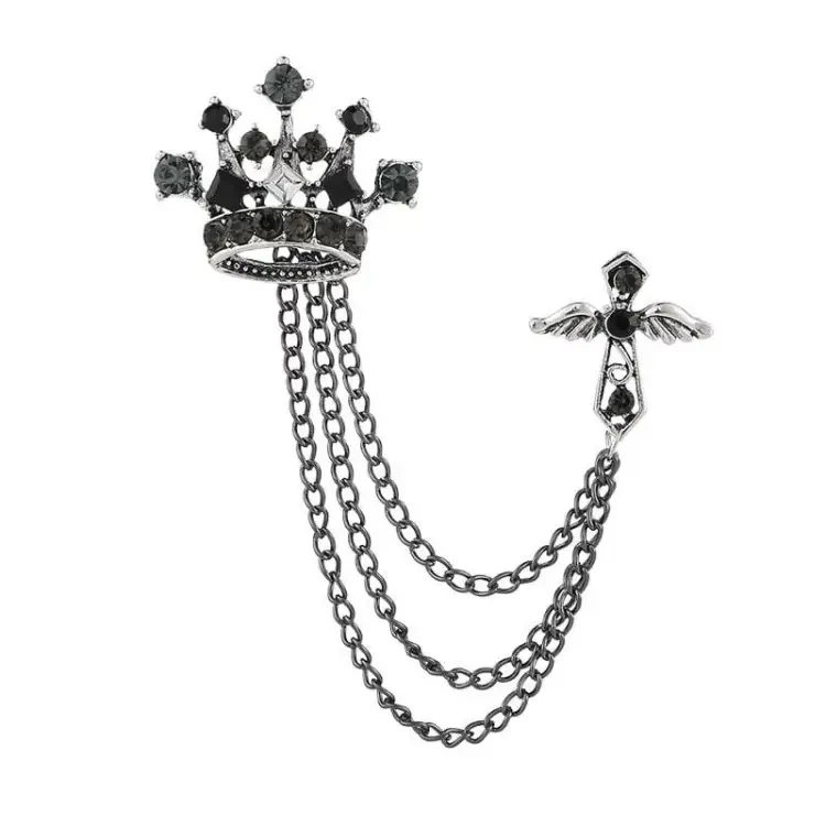 European And American Male Brooch Retro Crown Tassel Hooded Angel Wing Brooch Brooch Male Suit Collar Badge
