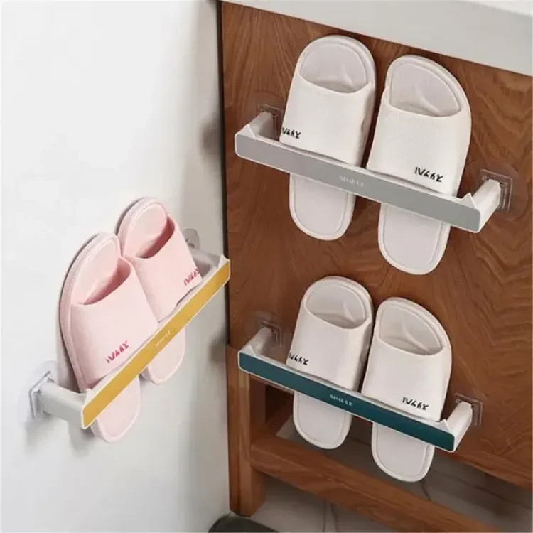 Wall Mounted Towel Hanger Bathroom Towel Shelf Roll Holder Hanging Hook Punch Free Bathroom Organizer