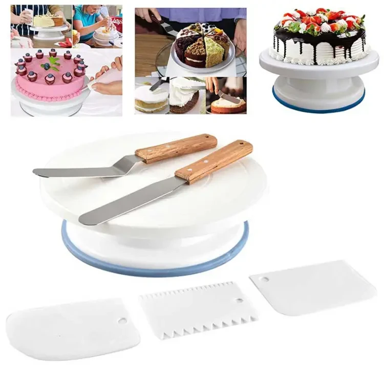Cake Turntable Rotating Set - Elevate Baking Multi-Functional Cake Stand And 2 Angled Cake Planers For Precise Decorating - Best Quality Product