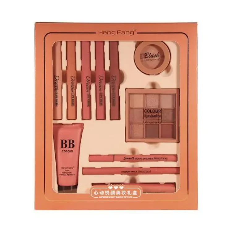 HengFang Makeup BB Cream Liquid Eyeliner Eyebrow Pencil Mascara Lipstick Eyeshadow Blush Powder Cosmetics full set Gift Box