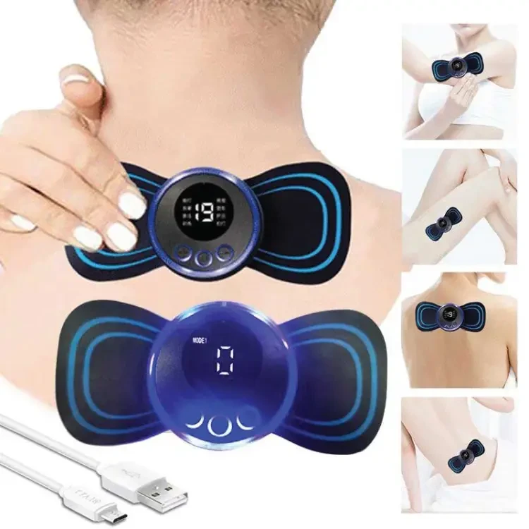 Portable Mini Electric Massager Neck Massager Sticker Cervical Massage Stimulator Pain Relief Back Meridian Massager Rechargeable Device for Legs Back Neck Pain Relief Electromagnetic Therapy