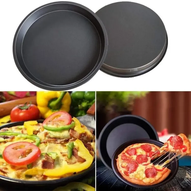 Pizza pan-2 x Non-stick pizza baking tray-Black