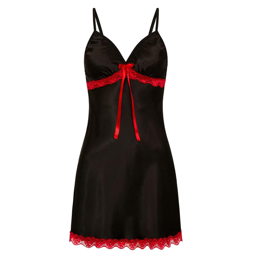 Women Lace Bowknot V-Neck Backless Strappy Sleepwear Nightdress Underwear