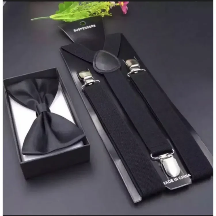 Black Suspender and Bow Tie for Men