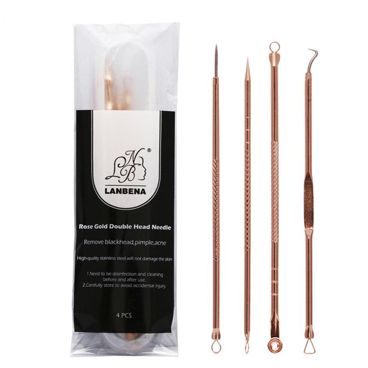 Lanbena Rose Gold Pimple Acne Blackhead Remover Needle 4PCS