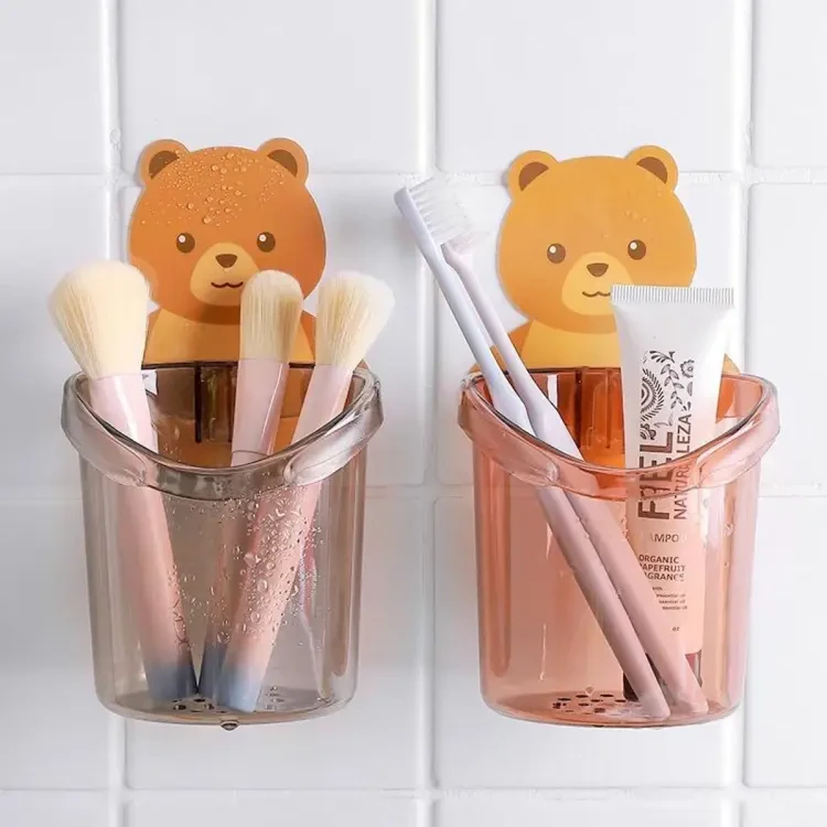 1pcs Wall Mounted Cup for Brush Shaver Cartoon Self-adhesive Cups Self-draining Toothbrush Holder