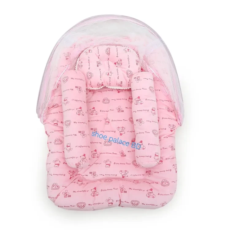 King size baby bedding set velvet clothes with three pillow and an adjust mosquito net