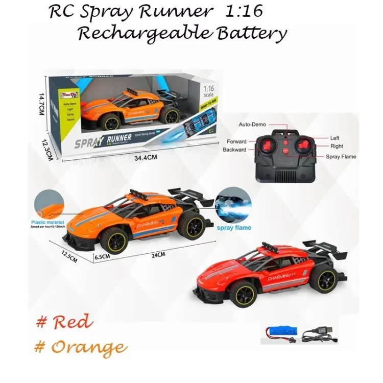 Remote Control Drift Toy Car for Kids High, Fusion Rechargeable Remote Control Spray Runner Car ,Speed Racing Car with Light and Spray for Boys and Girls as Gift
