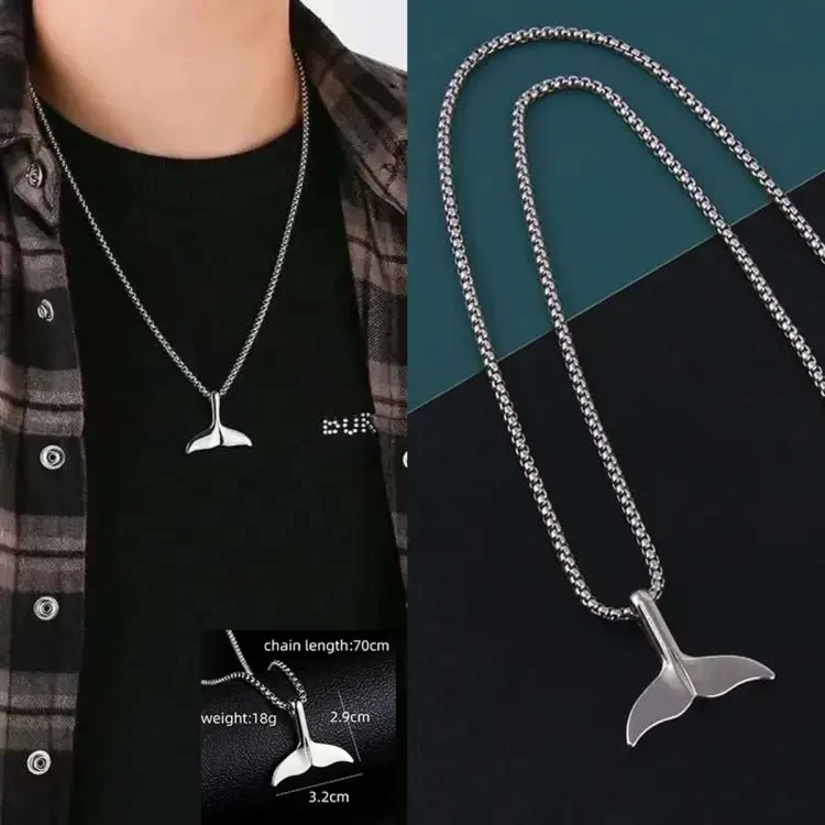 Whale Tail Pendant for men Silver Plated Collar Jewelry Accessories Gift