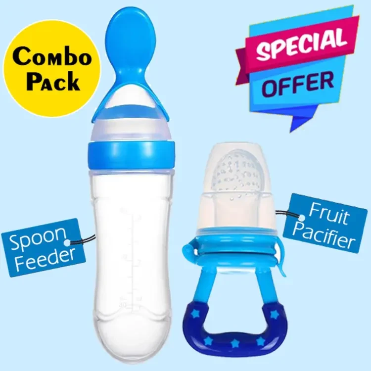 Baby Silicone Squeeze Spoon Feeder (90ML Bottle) with Fruit Pacifier for Baby