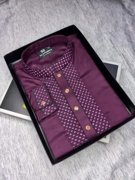 Men'S panjabi premium Semi Long Embroidery work Panjabi For Men