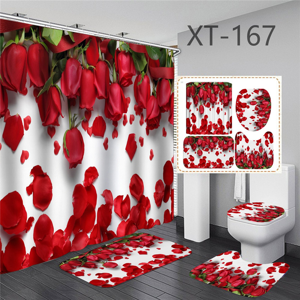 3d Digital Printing Red Rose Flower Shower Curtain Waterproof Polyester Landscape Curtains Bathroom Shower Curtain And Rug Sets3d Digital Printing Red Rose Flower Shower Curtain Waterproof Polyester L