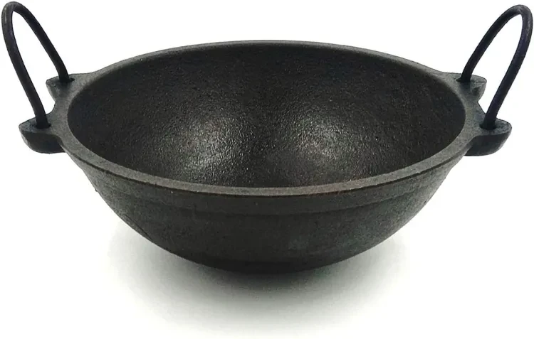 Small Cast Iron Kadai 8 Inch/20cm (Ready to Use-Hand Seasoned by Village Ladies Using Oil), Black
