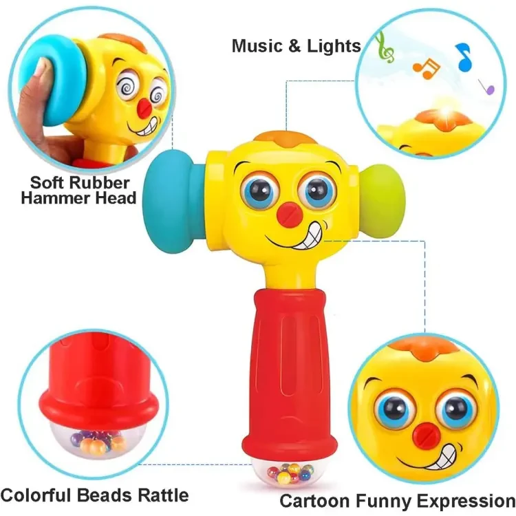 (Hammer) - VATOS Baby Toys Light & Musical Baby Hammer Toy for 12 to . up Infant Toys Funny Changeable Eyes Baby Hammer Toddler Toys . 12 Months + Baby Toys