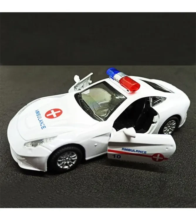 Random Color Car RED / WHITE Kids Alloy Die Cast Full Metal 1:32 Scale Rescue Toy Cars Heavy Metal With Siren Music LED Lights Push & Pull Toys