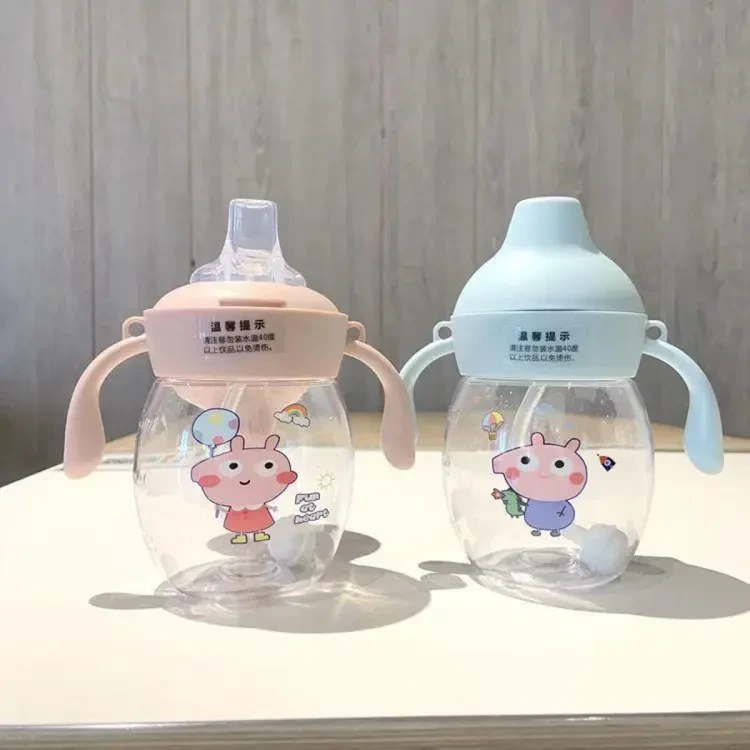 Wholesale Children straw water cup cartoon antlers summer plastic bottle kindergarten baby kids student 280ml large capacity