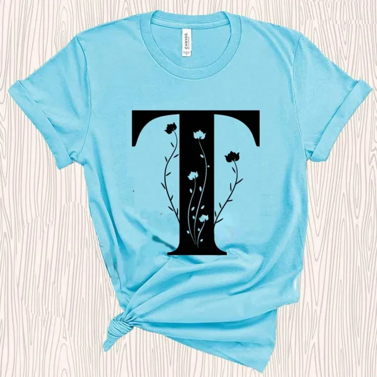 Sky Blue Synthetic Alphabet T-shirt