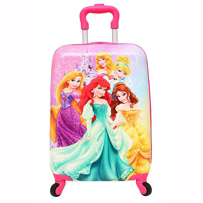 Kid's Trolley 360 Rotating Luggage Wheels Non-Breakable Cute Girl Princess 16 Inch Kids Suitcase with 4 Wheel Travel Trolley Bag(Pink)