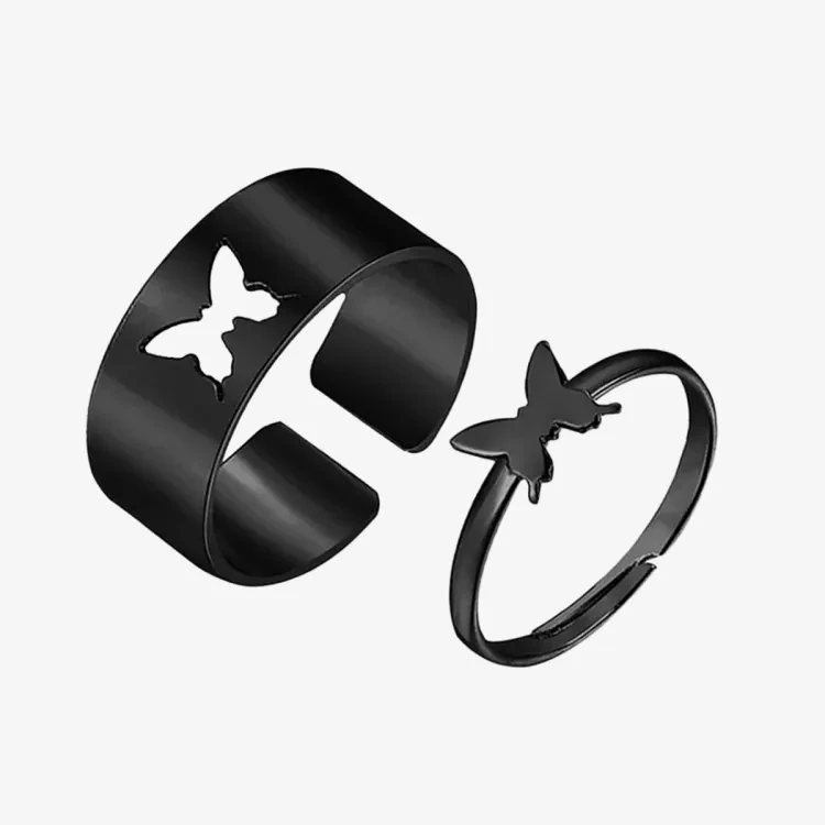 2 Pcs Butterfly Rings King and Queen Couple Ring Set