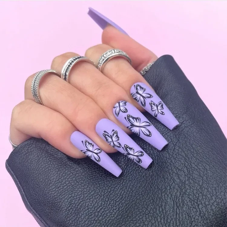 Everly Beauties 24Pcs Premium Fake Nails Set With Sticker Glue - W049