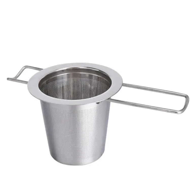 1pc Stainless Steel Tea Infuser Filter Long Handle Folding Tea Strainer Reusable Tea Filter Basket for Brewing Loose Leaf Tea - Silver
