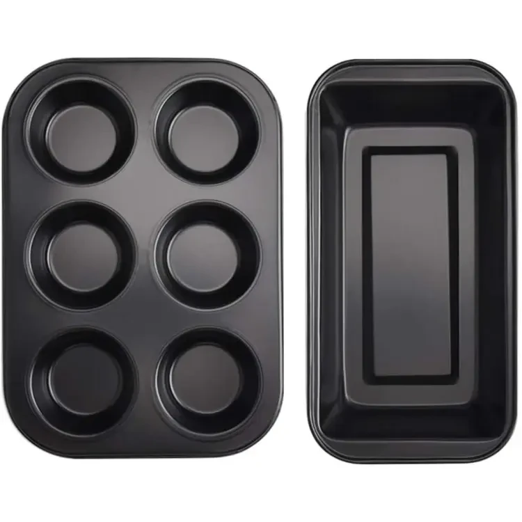2 Pcs - 6 Cups Cupcake Tray - Loaf Pans- Nonstick Brownie Cake Pan- Carbon Steel Bakeware For Oven Baking Muffin Tray Tool Mold