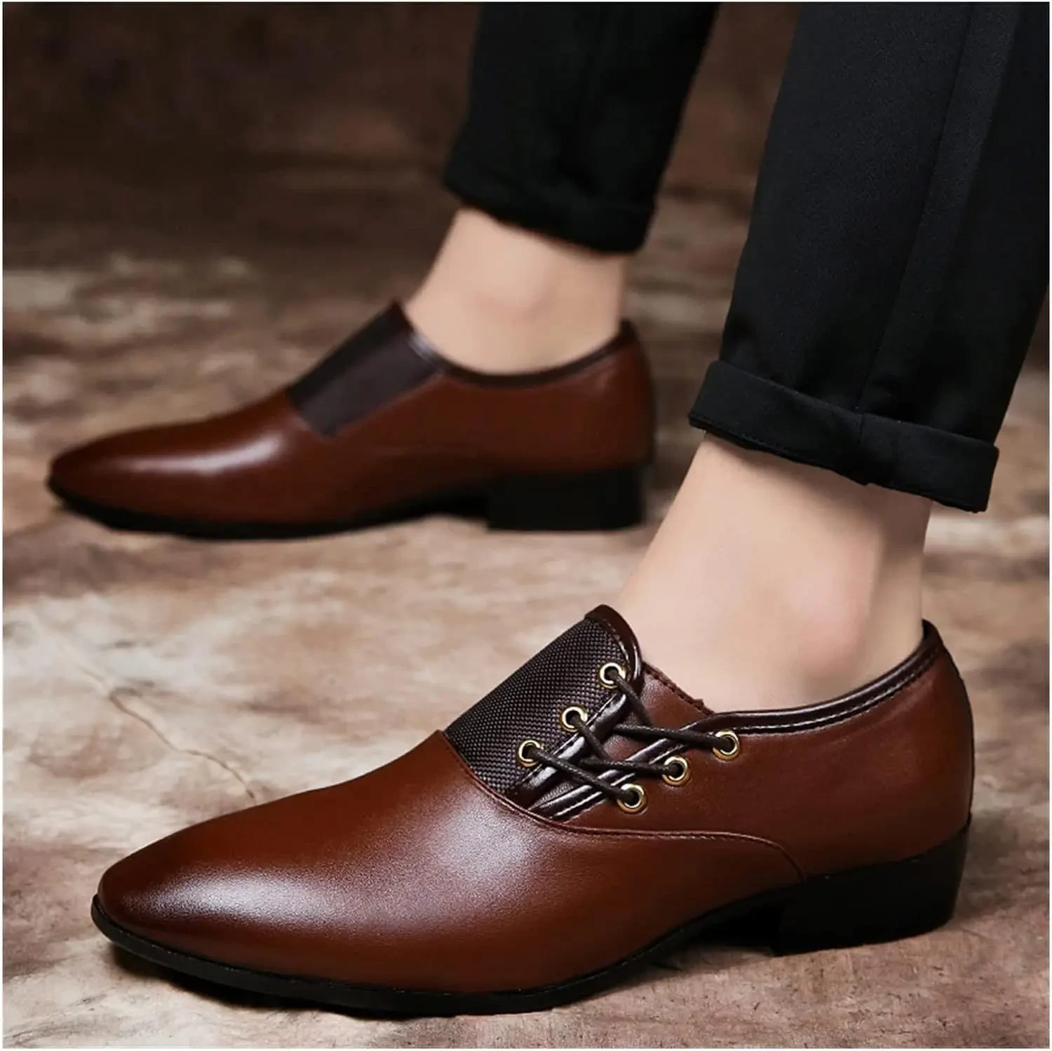 NC Men's Oxford Leather Dress Shoes - Stylish Pointed Toe Wedding Flats.