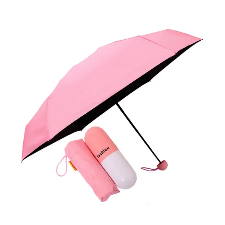 7" Mini Folding Umbrella with Cute Capsule Case - pink-Color Family:Pink, Size:Full Look: 38