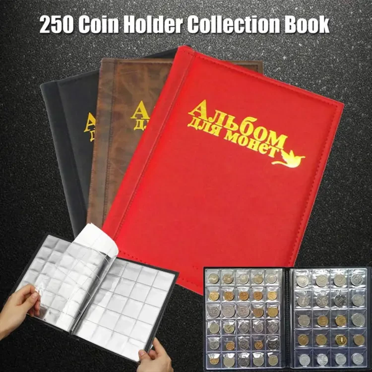 Coins Album 10 Pages Fit 250 Units Collection Book Russian Language Leather