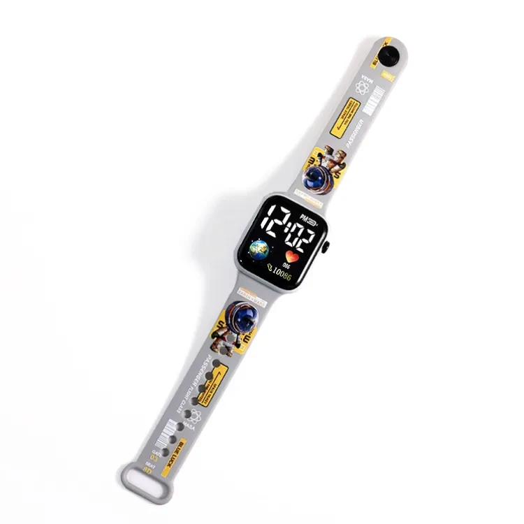 Mamurbeta Imported Baby Watch Cute Cartoon Earth Electronic Wrist Watch Color Printing Led Square Dial Watch For Student
