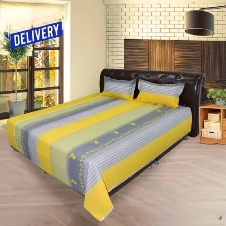 Cotton Fabric Printed 7 Feet by 8 Feet Double King Size Bedsheet Set with Two Pillow Covers Bed Sheet