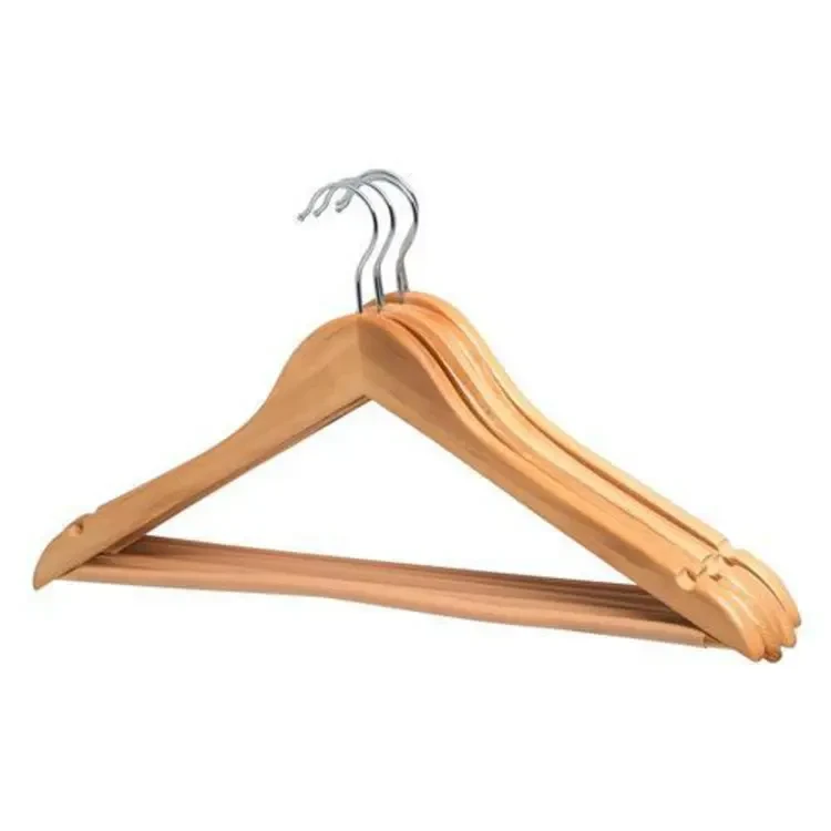 Wooden Coat Hangers Pack of 3 Suit Hangers Natural Finish Clothes Hangers-Light Wood