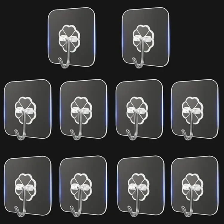 10PCS Transparent Stainless Steel Strong Self Adhesive Hooks Key Storage Hanger
