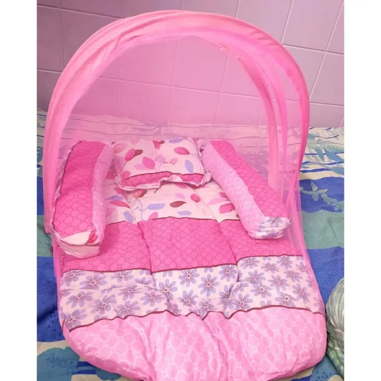Baby Bed with Mosquito Net and Pillow Oval Shape (MultiPrinted)