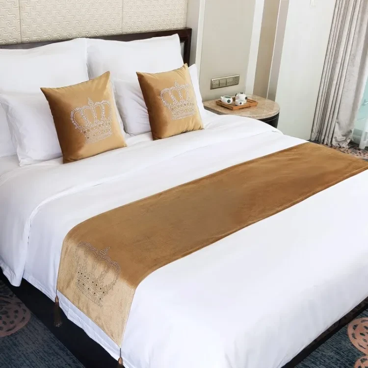 Cilected Crown Design Bedspreads Bed Runner 45Cm Width Luxurious Bed Tail Towel Bed Flag For Home Hotel Bed Cover Protector