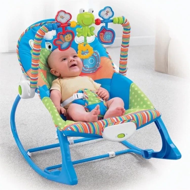 tiiBaby Infant to Toddler Rocker With Music And Vibration Baby Bouncer Automatic Rocking Chair With Soft Seat & Safety For Baby (Multicolour) HP Delivery Free