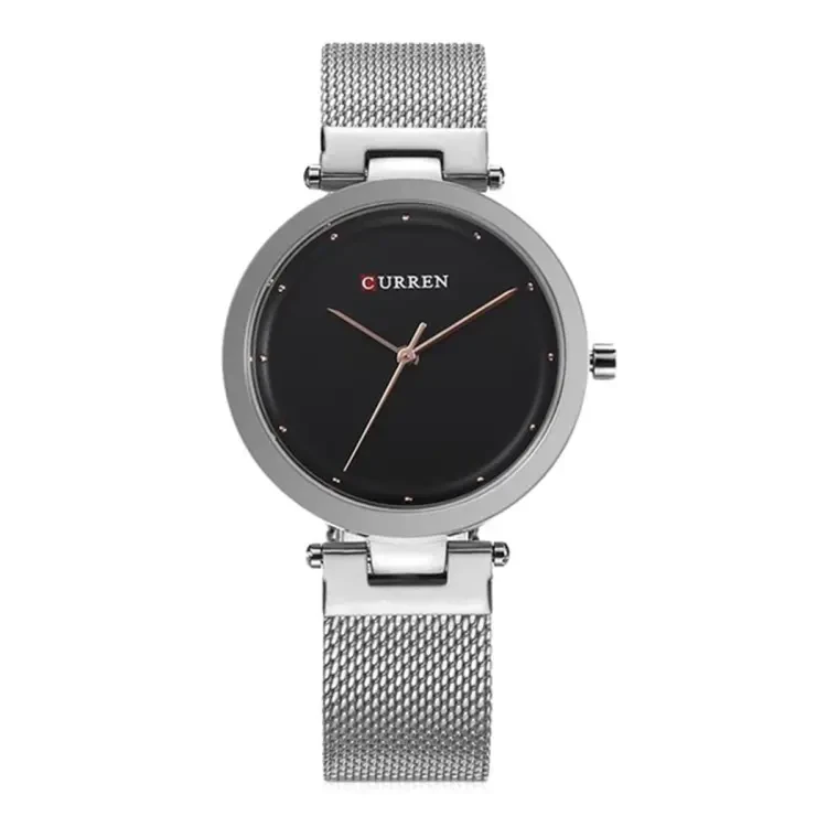 CURREN 9005 Silver Mesh Stainless Steel Analog Watch For Women - Black & Silver