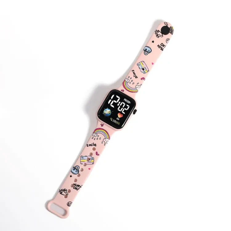 Boro vai Mart Imported Cartoon Earth Electronic Wrist Watch Color Printing Led Square Dial Baby Watch For Student