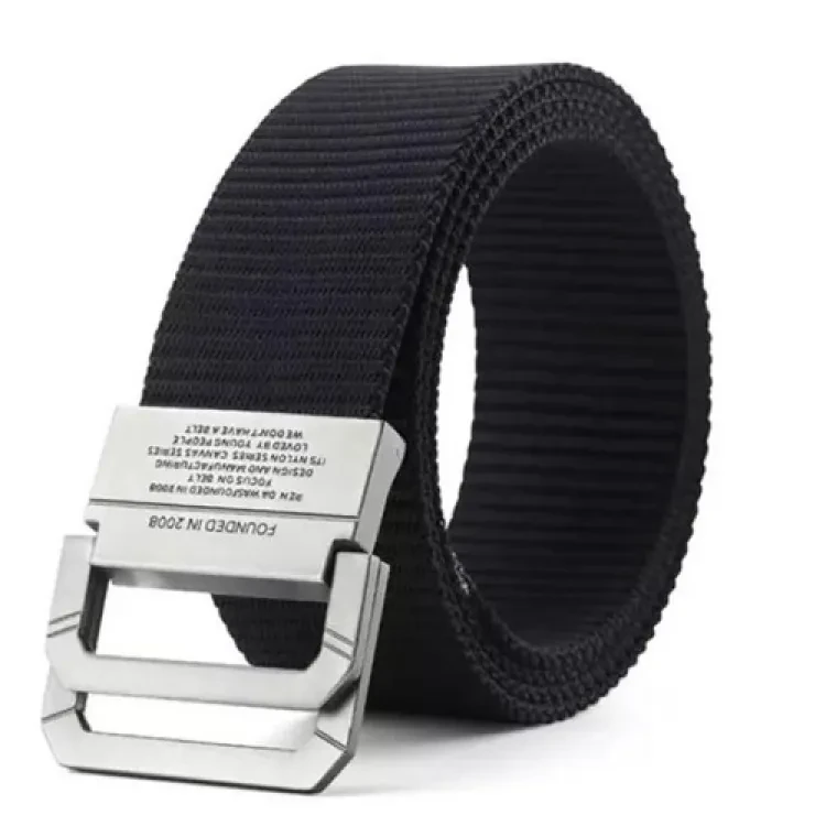 ***Secure Your Pants in Style with Men's Fashion Canvas Belt Alloy Bakal Double Ring Double-De Nylon Elasticity Military Belt