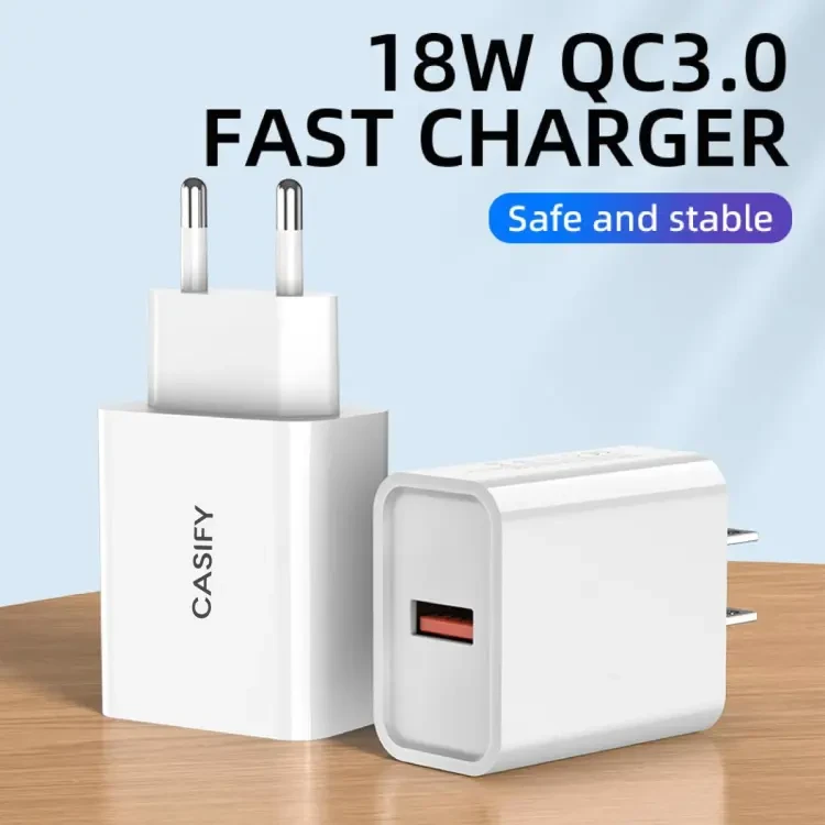 CASIFY QC02 3A 18W Super Charger Adapter V1 Mobile Charger Adapter Support 20W Fast Charger QC3.0 USB Port Charger Adapter Only Charger White