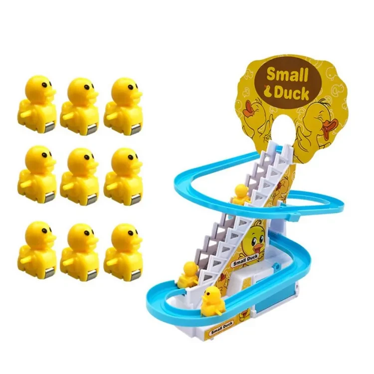 Duck Slide Toy Set, Funny Automatic Stair-Climbing Ducklings Cartoon Race Track Set Little Lovely Penguins Slide Toy Escalator Toy with Lights and Music