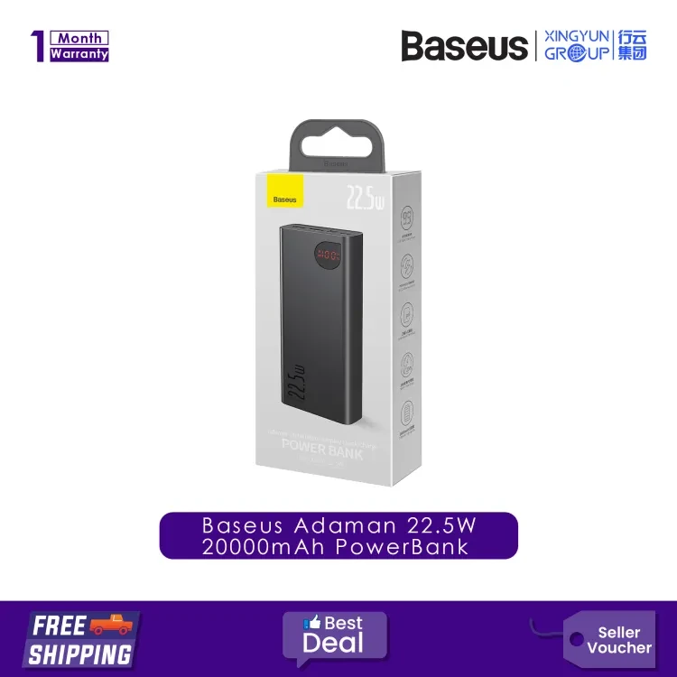 Baseus Power Bank Adaman 22.5w 20000Mah PPAD000101 Metal Digital Display Quick Charge Power Bank