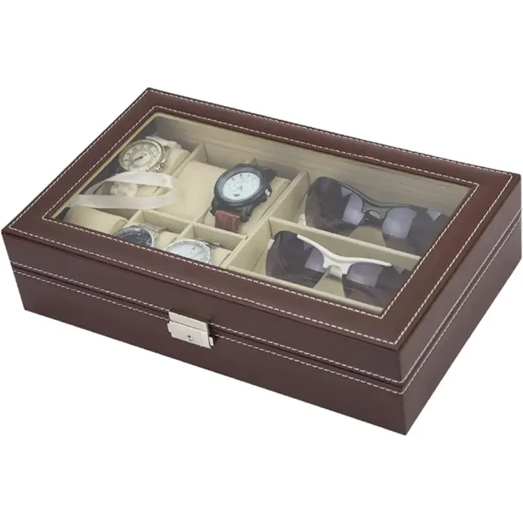 Sunglasses Display Case Women's Men's Sunglasses Storage Box PU Leather Watch Box 6+4 Watch Glasses Jewelry Display Box Easy to Store