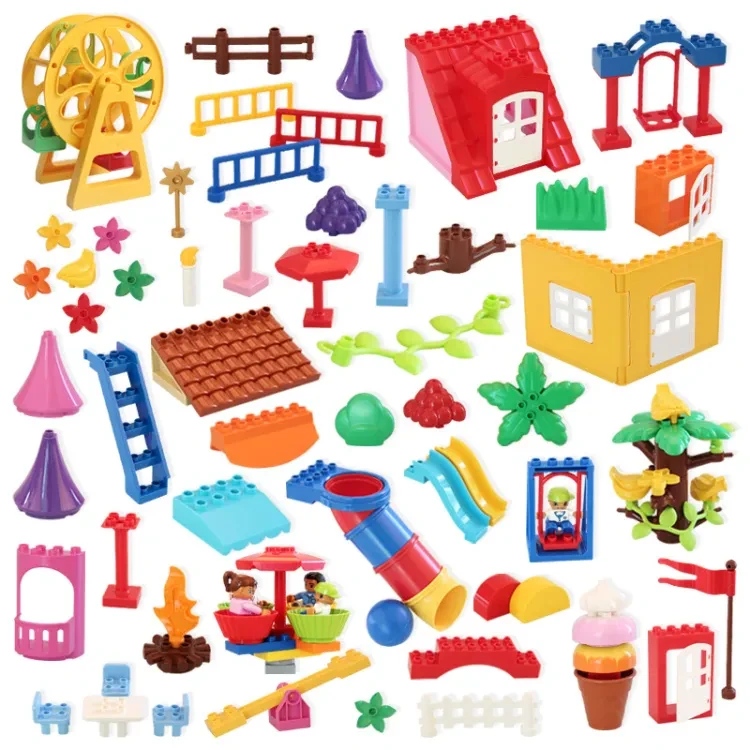 Large brick parts, accessories, Ferris wheels, swings, playgrounds, puzzles, puzzles, and toys are compatible with Lego scenes