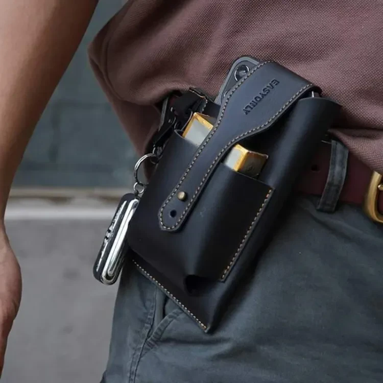 Vertical Pack Double Bag Men'S Wallet Running Work Site Site Work Wearing Leather Belt Key Waist Small Bag Cover - Carry Your Essentials Conveniently