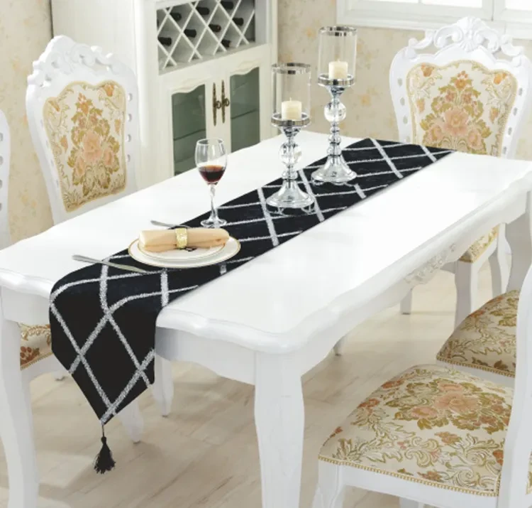 Fashion Luxury Diamond Flannel Table Runner Lattice Velvet Table Runner Bed Runner For Wedding