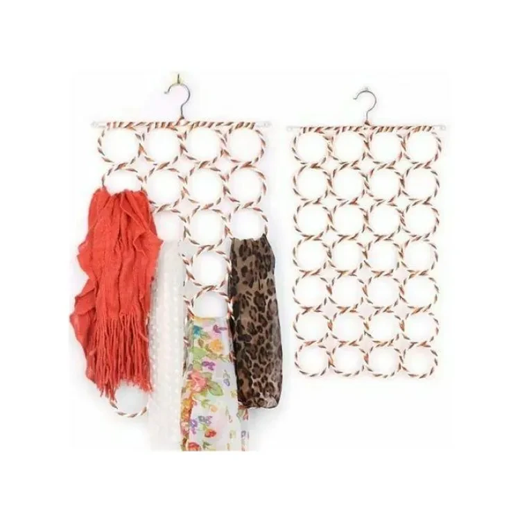 Foldable Hijab Hanger for Scarf, Belts, Shawls and Ties Dupatta Hanger, 28 Rings Scarf Organizer