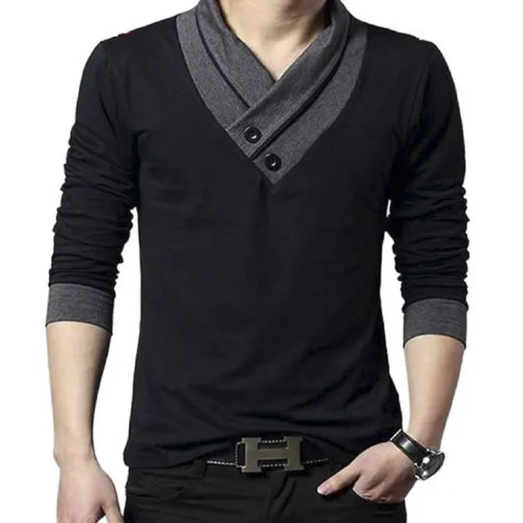 Black Cotton Full Sleeve T-Shirt For Men