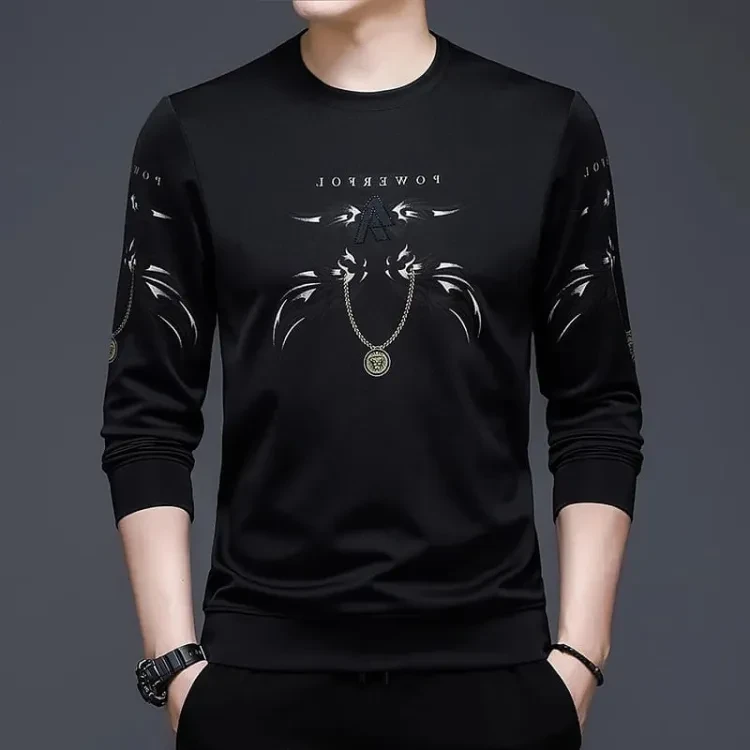 Stylish Black Full Sleeve Round Neck T-Shirt for Men - Perfect for All Seasons - Infusing Sophistication in Every Thread